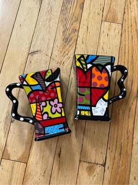 Vintage Y2K Romero Britto Square Mugs - Mismatched Set